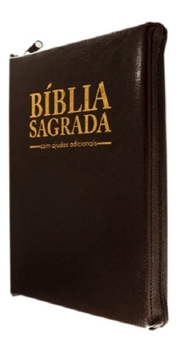 Biblia Evangelica Marrom Masculina Ziper Letra Grande Harpa