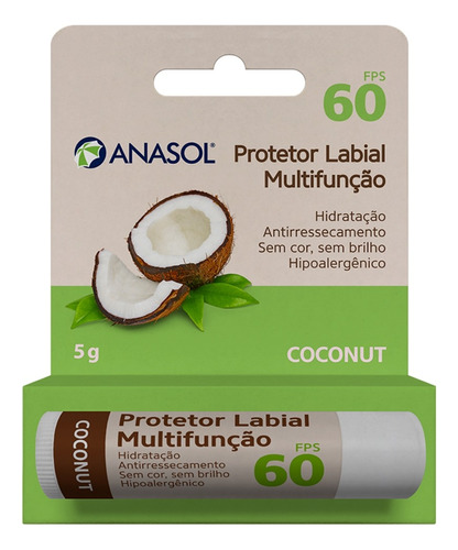 Protetor Solar Labial Fps 60 Anasol Coconut Sem Cor Unissex