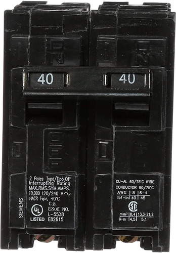 Siemens Interruptor De Circuito Qp Q240 De 2 Polos 40 Amper