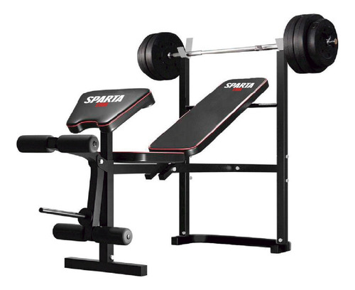 SPARTA, banco para ejercicios multifuncion, Barra Y Discos integrados de 55kg, estacion de fuerza BANSPA0001