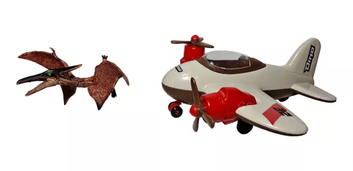 Avião Brinquedo + Dinossauro Pterodáctilo Vinil E Rede Caça - R$ 76,99