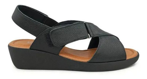 Imagem 2 de 6 de Sandalia Feminino Anabela Usaflex Couro Ad5201 Velcro Preto