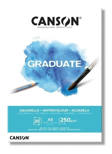 Block Canson Graduate Aquarelle 250 Gr 20 Hojas A4 Acuarela