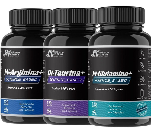 Combo Arginina Taurina Glutamina 360 Cáps Imperium Nutrition Sabor Natural