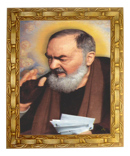 Quadro São Padre Pio De Pietrecina, Mod.07, 30x25cm. Angelus Dourado