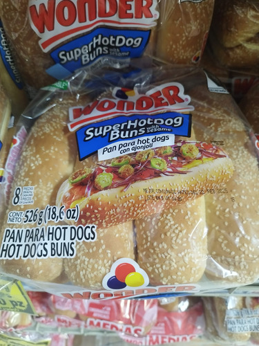 3 Bolsas Pan Para Hot Dog Wonder Con Ajonjolí 8 Pz C/u