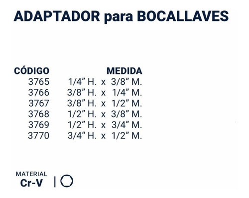 Adaptador Bocallave Tubo De 3/8 Hembra 1/2 Macho Bremen 3767