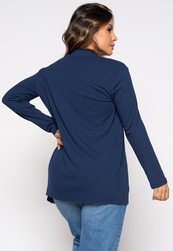Imagem 5 de 9 de Kimono Cardigan Malha Canelada Inverno Blusinha Frio Aberto