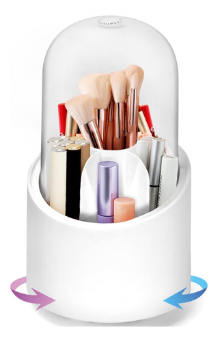 Organizador De Maquillaje Brochas Giratorio Con Tapa