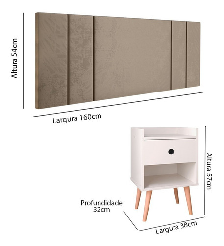 Kit Cabeceira Cama Casal Box Queen 1,60 E 2 Mesinha Lateral Cor Bege Blanc