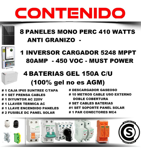 Imagen 2 de 8 de Must Kit Solar Completo 16.400w/día Inverter 5kw/10kw Ml11