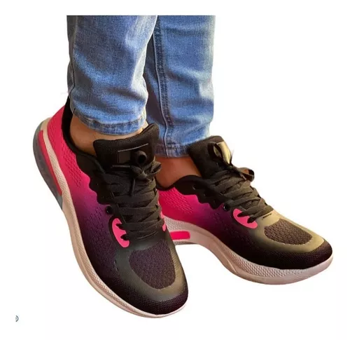 Zapatillas Deportivas Running Mujer Negras Rosa