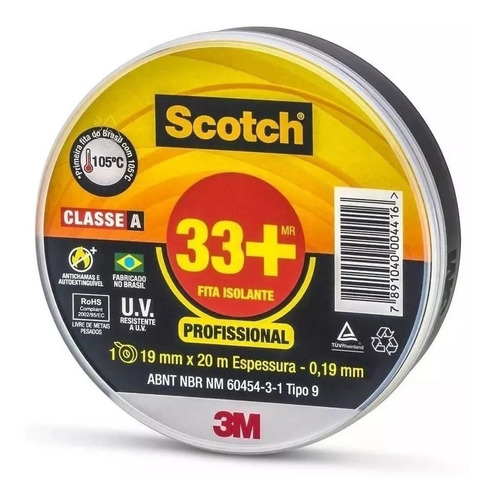 Fita Isolante 33+ Scotch 3m - 20 Metros - 105°c 