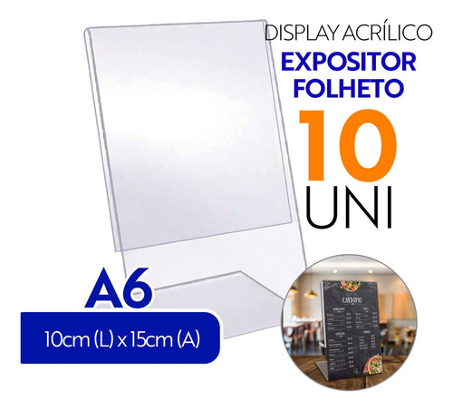 Display Mesa Acrílico Cristal A6 L Vertical Kit C/ 10 Un