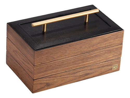 Caja Rectangular De Madera De Nogal Negro Con Cerradura