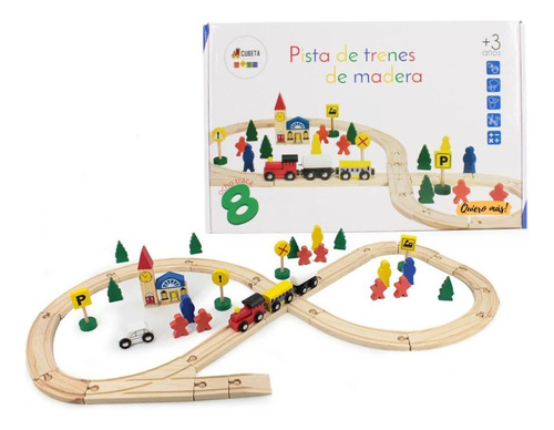 Pista De Trenes Imantados De Madera - 48 Piezas - Didáctico