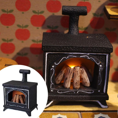 2 Casa De Muñecas Con Luz Led, Chimenea En Miniatura,