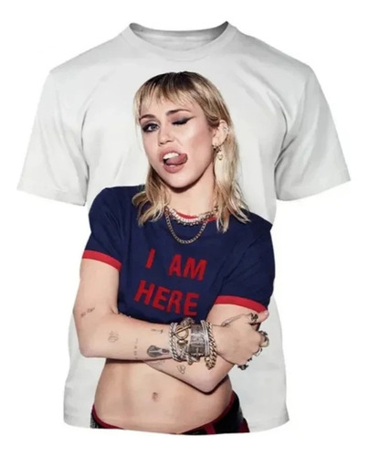 Camiseta Neutra Con Estampado 3d De Miley Cyrus
