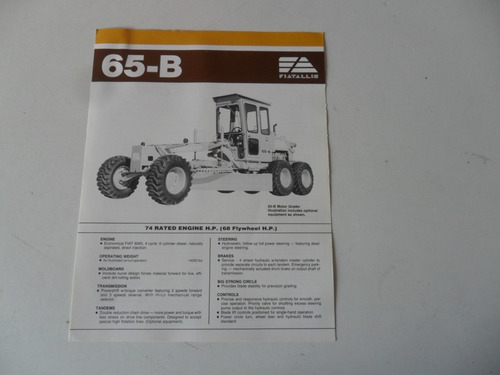 Catalogo Fiat Allis Chalmers Tractor 65b Folleto No Manual
