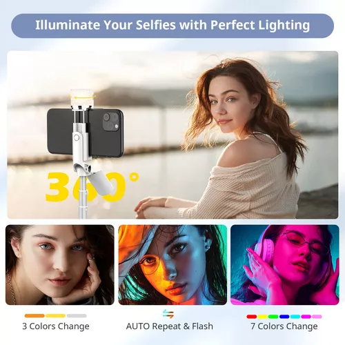 Sensyne Palo selfie con luz, trípode para teléfono con mango giratorio de  360° compatible con teléfonos celulares para