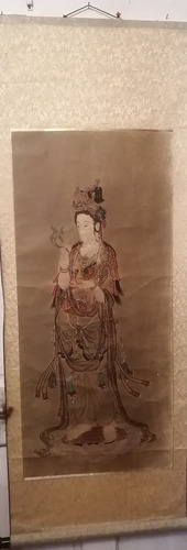 Kakemono Antiguo Pintura Templo Budista China De Kuan Ying