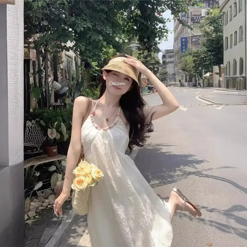 Vestido Largo De Gasa Sin Espalda Con Cuello Colgante De Ver