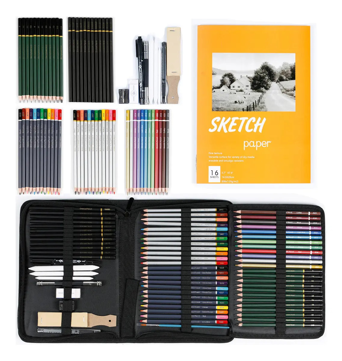 72 Piezas Kit De Lápices De Dibujo, Arte Dibujo Profesional Para Colorear, Pintura Y Boceto, Incluye Carboncillo, Bosquejo, Lápices De Colores, Libro De Bocetos, Estuche Portátil Y Más