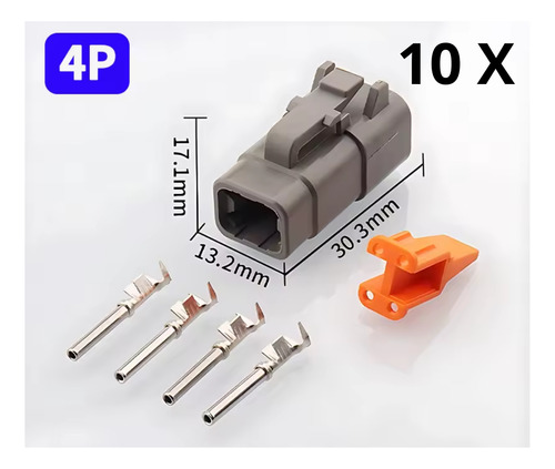 10 Conectores 4 Vias Deutsch Macho + Femea Dtm06-4s Dtm04-4p