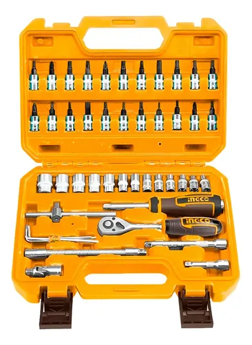 Juego Dados C/chicharra Ingco 1/4 Dr Jgo 46 Pzs Color Amarillo