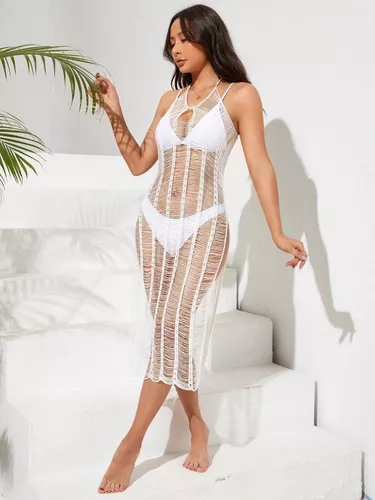 Salida De Playa Pareo Cover Up Vestido Blanco Mujer Sexy
