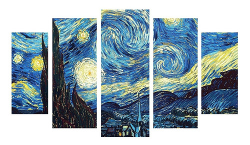 Imagen 2 de 7 de Cuadro Moderno Decorativo Madera Arte Noche Estrellada Gogh