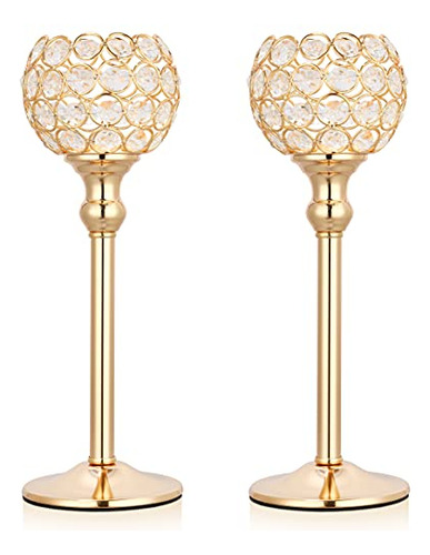 Decorativa Cristal De Oro Pillar Candelabros Juego De Yj7mp