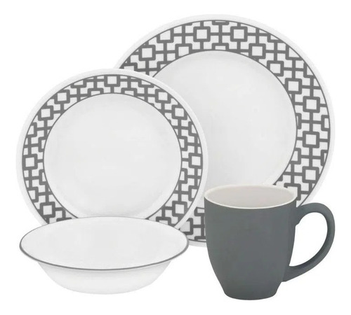 Vajilla Corelle 16 Piezas 4 Puestos Urban Grid Lujo