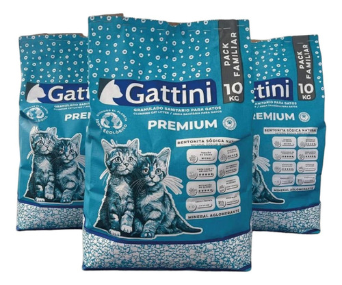 Gattini Premium Piedras Aglomerantes Bentonita Pack 10kg X3