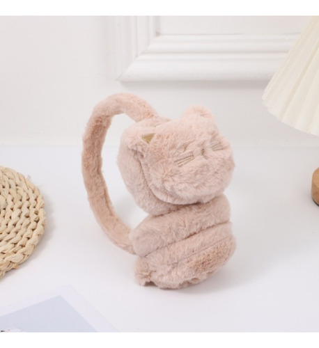Orejeras Abrigadas P/ Invierno Calentitas Animales Cute Soft Gatito Beige