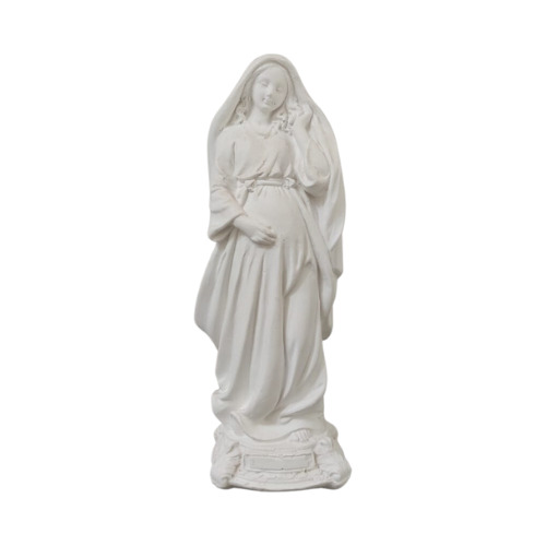 Nossa Senhora Grávida Pedestal Bordado 20cm Em Gesso Cru