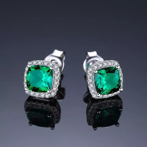 Imagen 3 de 6 de Aretes Topos Para Mujer Con Esmeralda Y Circones En Plata