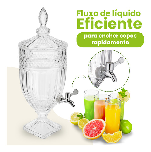 Suqueira Vidro Filtro Suco Água Saborizada Jarra 3,2 L Prateado