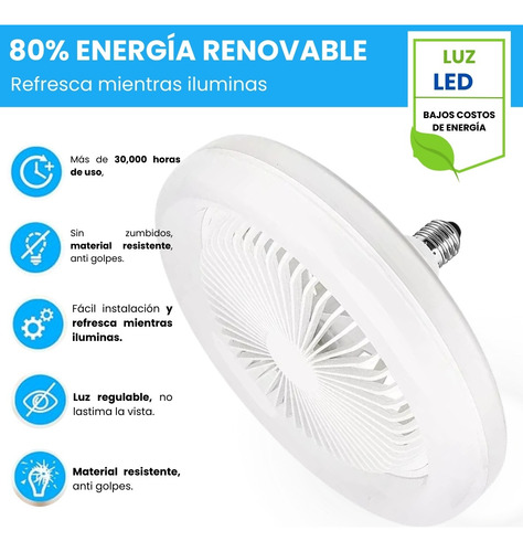 Ventilador Techo Abanico Socket Fijo E27 Luz Led 3 Tonos