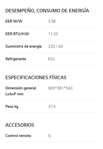 Aire Acondicionado LG De Ventana 12.000btu 220v/1ph En R32