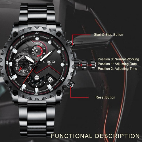 Reloj De Cuarzo Analógico Impermeable Para Hombre Nibosi 232