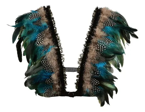BYDHSS Chal de plumas para mujer, estilo gótico, para Halloween, ajustable, punk, festival, rave, Navidad, fiesta de rol, Negro BYDHSS Chal de plumas para mujer, estilo gótico, para Halloween, ajustable, punk, festival, rave, Navidad, fiesta de rol, Negro