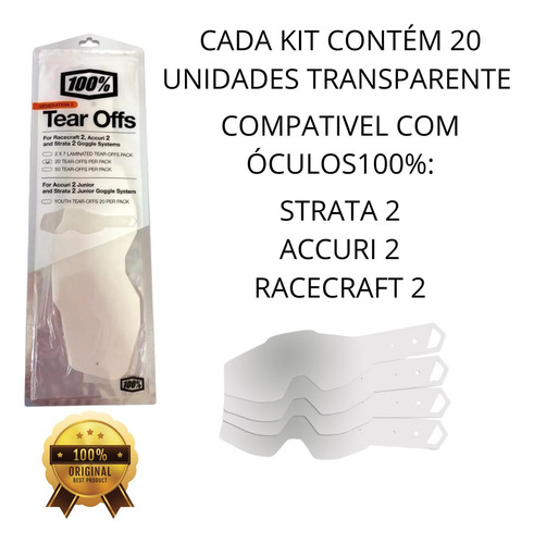 Tear Off Óculos 100% Strata2 Racecraft2 Accuri2 Original