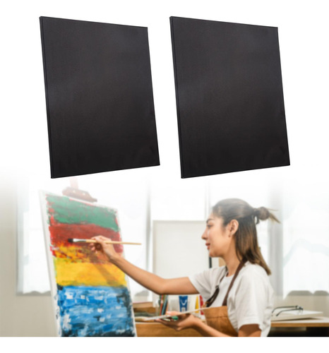 2x Lienzo Negro Lienzo Estirado Negro Tablero De 40x50cm
