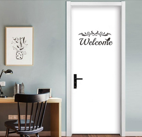 Vinilo Decorativo Calcomanía De Bienvenida Para Puerta 10x25