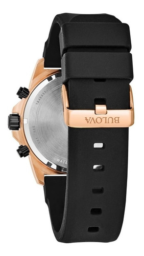 Bulova Marine Star104 Para Hombre Cronógrafo Original 98b104 Correa Negro Bisel Rosa claro Fondo Negro