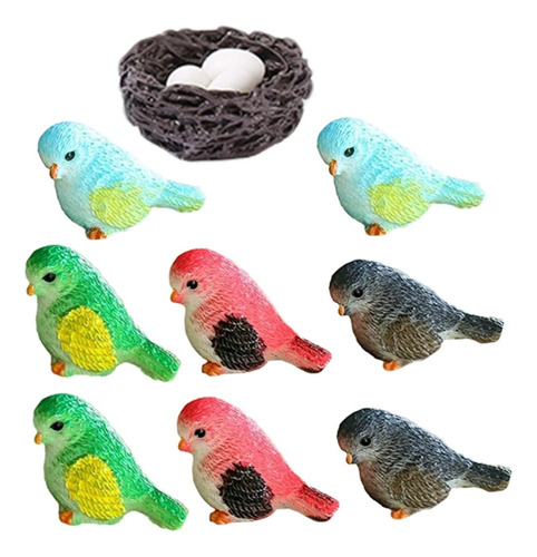 1 Juego De Figuras De Pájaros En Miniatura Con Pequeño Nido