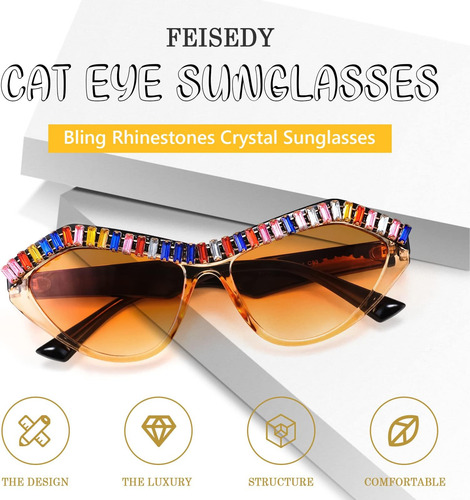 Feisedy Gafas De Sol De Moda Con Forma De Ojo De Gato Y Diam