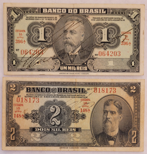 02 Notas Antigas De 1.000 E Dois 2.000 Mil Réis/ Escassa