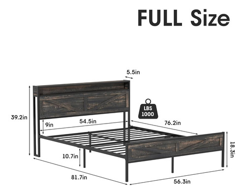 Base De Cama Matrimonial Halitaa Con Luz Led Roble Oscuro